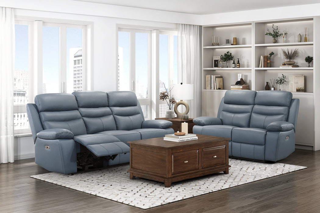 Hancock Blue Power Reclining Leather Living Room Collection