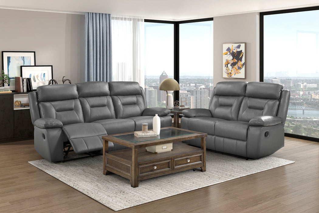 Laconia Dark Grey Reclining Leather Living Room Collection