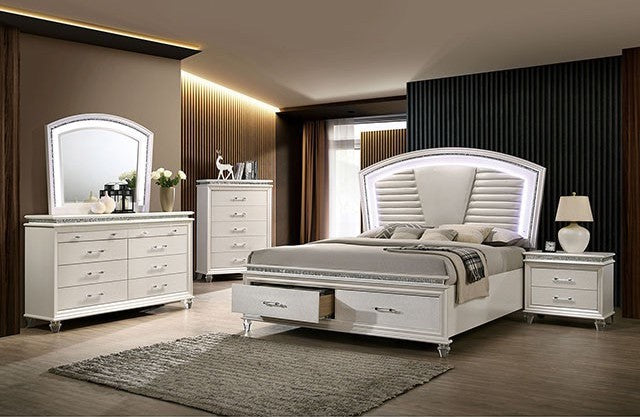 Adele Pearl White Storage Bedroom Collection — Expo Furniture Gallery